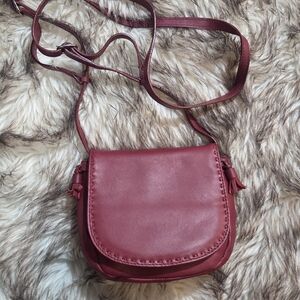 Eddie Bauer Burgundy Crossbody Saddle Bag with Tassels